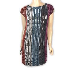 Marco de Vincenzo Size 4/6 Cotton Multicolor Crochet Sheath  Dress Cap Sleeve